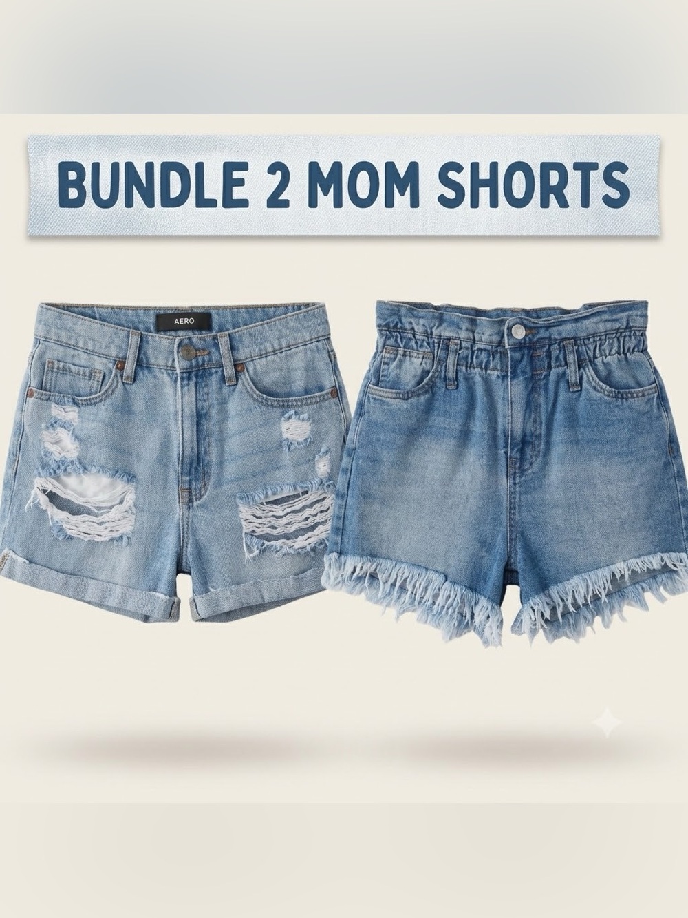 Blue Distressed Denim Mom Shorts - 2-Pack